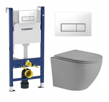 Комплект 3 в 1 инсталляция Geberit Duofix + Унитаз подвесной Weltwasser WW Merzbach 043 MT-GR + кнопка белая