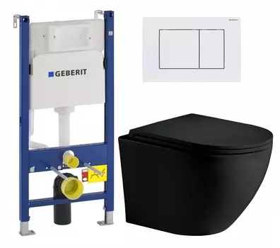 Комплект 3 в 1 инсталляция Geberit Duofix + Унитаз подвесной Weltwasser WW Merzbach 043 MT-BL + кнопка белая
