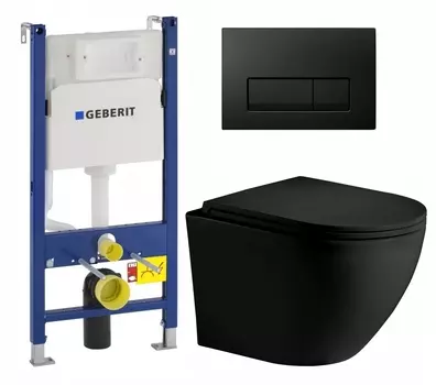 Комплект 3 в 1 инсталляция Geberit Duofix + Унитаз подвесной Weltwasser WW Merzbach 043 MT-BL + кнопка черная глянцевая