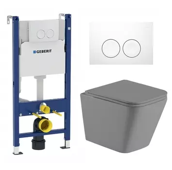Комплект 3 в 1 инсталляция Geberit Duofix + Унитаз подвесной Weltwasser WW SK Gelbach 041 MT-GR + белая кнопка