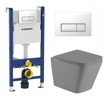 Комплект 3 в 1 инсталляция Geberit Duofix + Унитаз подвесной Weltwasser WW SK Gelbach 041 MT-GR + кнопка белая
