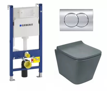Комплект 3 в 1 инсталляция Geberit Duofix + Унитаз подвесной Weltwasser WW SK Gelbach 041 MT-GR безободковый, с микролифтом, серый матовый + кнопка хром Delta01