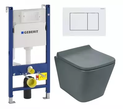 Комплект 3 в 1 инсталляция Geberit Duofix + Унитаз подвесной Weltwasser WW SK Gelbach 041 MT-GR + кнопка белая