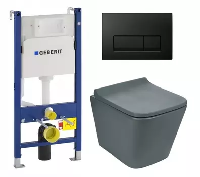 Комплект 3 в 1 инсталляция Geberit Duofix + Унитаз подвесной Weltwasser WW SK Gelbach 041 MT-GR + кнопка черная глянцевая