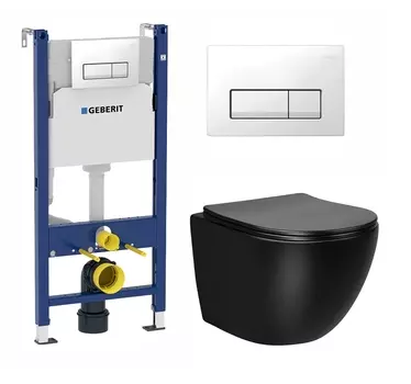 Комплект 3 в 1 инсталляция Geberit Duofix + Унитаз Vincea Globo VT1-14MB + кнопка белая