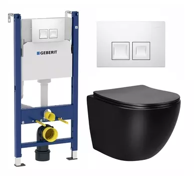 Комплект 3 в 1 инсталляция Geberit Duofix + Унитаз Vincea Globo VT1-14MB + кнопка белая