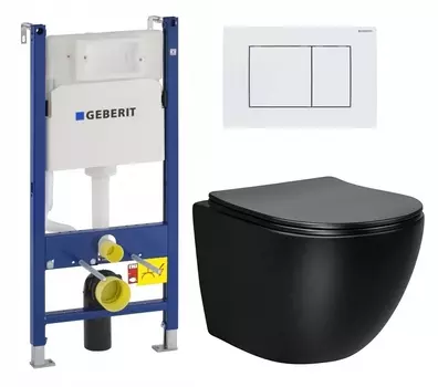 Комплект 3 в 1 инсталляция Geberit Duofix + Унитаз Vincea Globo VT1-14MB + кнопка белая