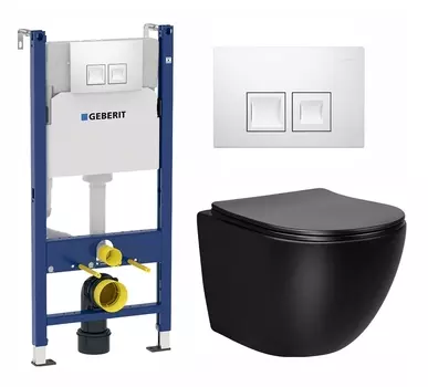 Комплект 3 в 1 инсталляция Geberit Duofix + Унитаз Vincea Globo VT1-14SMB + кнопка белая