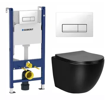 Комплект 3 в 1 инсталляция Geberit Duofix + Унитаз Vincea Globo VT1-14SMB + кнопка белая