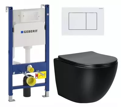 Комплект 3 в 1 инсталляция Geberit Duofix + Унитаз Vincea Globo VT1-14SMB + кнопка белая