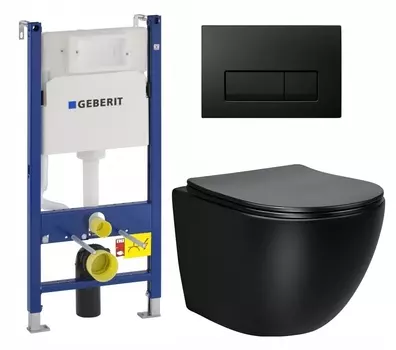 Комплект 3 в 1 инсталляция Geberit Duofix + Унитаз Vincea Globo VT1-14SMB + кнопка черная глянцевая