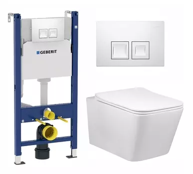 Комплект 3 в 1 инсталляция Geberit Duofix + Унитаз Vincea Q-Line VT1-12 + кнопка белая