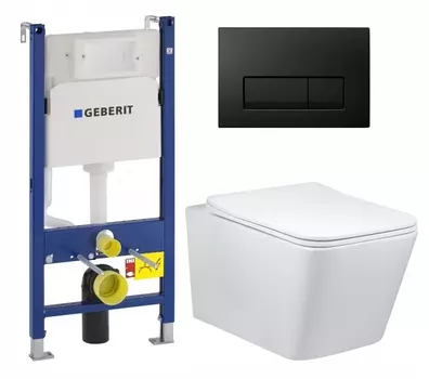 Комплект 3 в 1 инсталляция Geberit Duofix + Унитаз Vincea Q-Line VT1-12 + кнопка черная глянцевая
