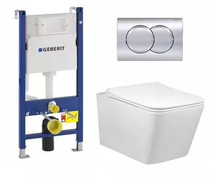 Комплект 3 в 1 инсталляция Geberit Duofix + Унитаз Vincea Q-Line VT1-12 подвесной Белый + кнопка хром Delta01