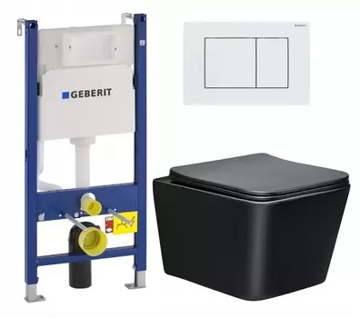 Комплект 3 в 1 инсталляция Geberit Duofix + Унитаз Vincea Q-Line VT1-12MB + кнопка белая