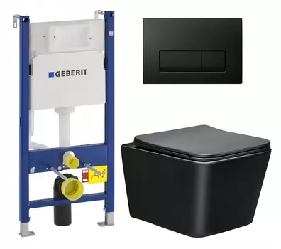 Комплект 3 в 1 инсталляция Geberit Duofix + Унитаз Vincea Q-Line VT1-12MB + кнопка черная глянцевая