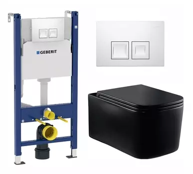 Комплект 3 в 1 инсталляция Geberit Duofix + Унитаз Vincea Ultra Rimless VT1-32MB + кнопка белая