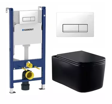 Комплект 3 в 1 инсталляция Geberit Duofix + Унитаз Vincea Ultra Rimless VT1-32MB + кнопка белая