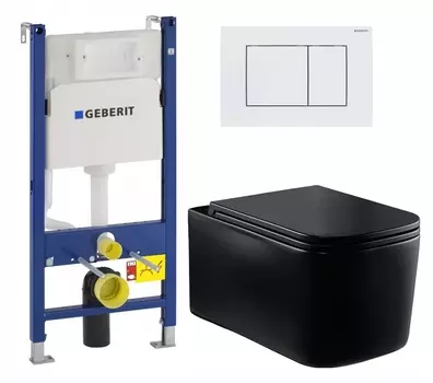 Комплект 3 в 1 инсталляция Geberit Duofix + Унитаз Vincea Ultra Rimless VT1-32MB + кнопка белая