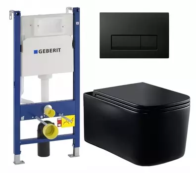 Комплект 3 в 1 инсталляция Geberit Duofix + Унитаз Vincea Ultra Rimless VT1-32MB + кнопка черная глянцевая