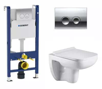Комплект 3 в 1 инсталляция Geberit Duofix + унитаз WeltWasser Kehlbach + кнопка хром Delta21
