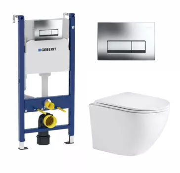 Комплект 3 в 1 инсталляция Geberit Duofix + унитаз WeltWasser Merzbach + кнопка хром Delta51
