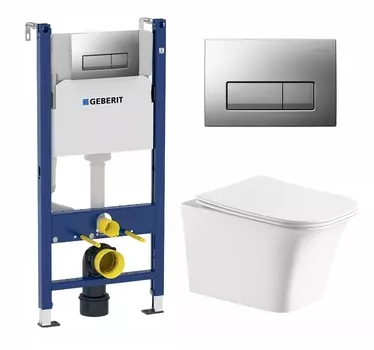 Комплект 3 в 1 инсталляция Geberit Duofix UP100 + Подвесной унитаз CeruttiSpa Arno Aria CT7839 + кнопка хром матовый