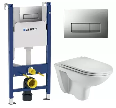 Комплект 3 в 1 инсталляция Geberit Duofix UP100 + Подвесной унитаз WeltWasser Baarbach 004 GL-WT + кнопка хром матовый