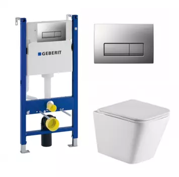 Комплект 3 в 1 инсталляция Geberit Duofix UP100 + Подвесной унитаз WeltWasser Gelbach 043 GL-WT + кнопка хром матовый