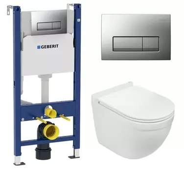 Комплект 3 в 1 инсталляция Geberit Duofix UP100 + Подвесной унитаз WeltWasser Heimbach 043 GL-WT + кнопка хром матовый
