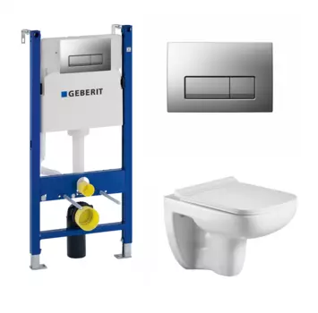Комплект 3 в 1 инсталляция Geberit Duofix UP100 + Подвесной унитаз WeltWasser Kehlbach 004 GL-WT + кнопка хром матовый