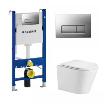Комплект 3 в 1 инсталляция Geberit Duofix UP100 + Подвесной унитаз WeltWasser Salzbach 043 GL-WT + кнопка хром матовый