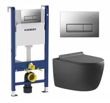 Комплект 3 в 1 инсталляция Geberit Duofix UP100 + Унитаз подвесной Aquanet Cetus-GW 287009 + кнопка хром матовый