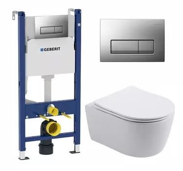 Комплект 3 в 1 инсталляция Geberit Duofix UP100 + Унитаз подвесной Aquanet Smart 276395 + кнопка хром матовый