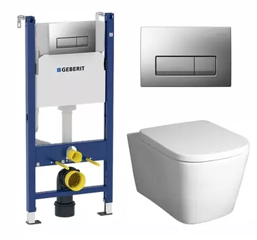 Комплект 3 в 1 инсталляция Geberit Duofix UP100 + Унитаз подвесной BelBagno Albano BB120CHR + кнопка хром матовый