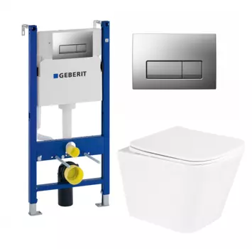 Комплект 3 в 1 инсталляция Geberit Duofix UP100 + Унитаз подвесной BelBagno Due + кнопка хром матовый