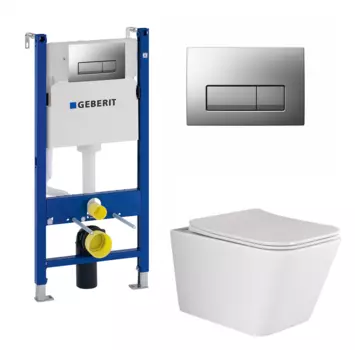 Комплект 3 в 1 инсталляция Geberit Duofix UP100 + Унитаз подвесной Ceramica Nova Metric Rimless CN3007 + кнопка хром матовый