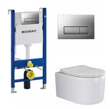 Комплект 3 в 1 инсталляция Geberit Duofix UP100 + Унитаз подвесной Ceramica Nova Moments CN3003 + кнопка хром матовый