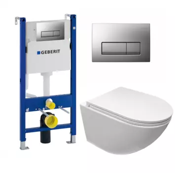 Комплект 3 в 1 инсталляция Geberit Duofix UP100 + Унитаз подвесной Cerutti Spa Sella aria CT9529 Tornado + кнопка хром матовый