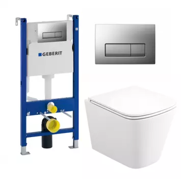 Комплект 3 в 1 инсталляция Geberit Duofix UP100 + Унитаз подвесной Enio Binario + кнопка хром матовый
