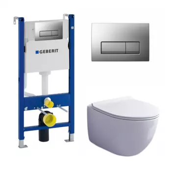 Комплект 3 в 1 инсталляция Geberit Duofix UP100 + Унитаз подвесной Esbano Garcia ESUPGARCW + кнопка хром матовый