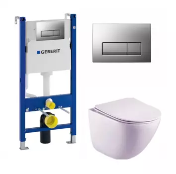 Комплект 3 в 1 инсталляция Geberit Duofix UP100 + Унитаз подвесной Esbano Lotus ESUPLOTUW + кнопка хром матовый