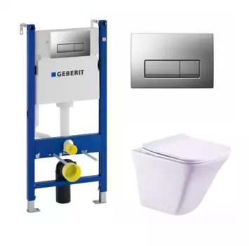 Комплект 3 в 1 инсталляция Geberit Duofix UP100 + Унитаз подвесной Esbano Luchena-C ESUPLUCHCW + кнопка хром матовый