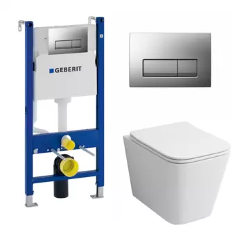 Комплект 3 в 1 инсталляция Geberit Duofix UP100 + Унитаз подвесной Grossman GR-4441S + кнопка хром матовый