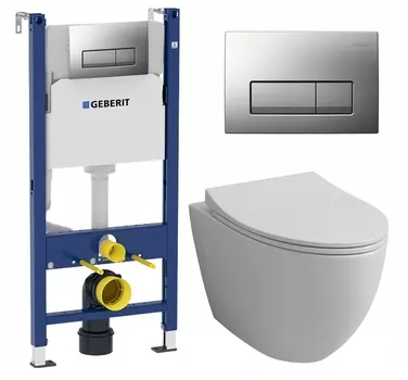 Комплект 3 в 1 инсталляция Geberit Duofix UP100 + Унитаз подвесной Grossman GR-4451S + кнопка хром матовый