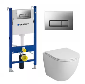 Комплект 3 в 1 инсталляция Geberit Duofix UP100 + Унитаз подвесной Grossman GR-4455S + кнопка хром матовый