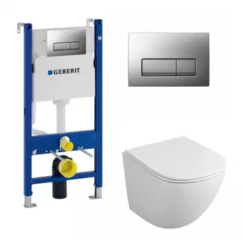 Комплект 3 в 1 инсталляция Geberit Duofix UP100 + Унитаз подвесной Owl 1975 Cirkel-H OWLT190302 + кнопка хром матовый