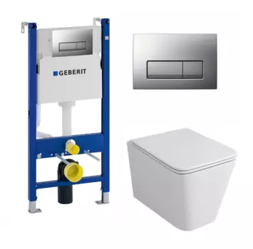 Комплект 3 в 1 инсталляция Geberit Duofix UP100 + Унитаз подвесной Owl 1975 Ruta-H OWLT190401 + кнопка хром матовый