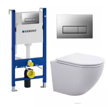 Комплект 3 в 1 инсталляция Geberit Duofix UP100 + Унитаз подвесной SinteSi EVI + кнопка хром матовый