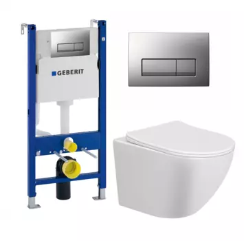 Комплект 3 в 1 инсталляция Geberit Duofix UP100 + Унитаз подвесной Taliente Amato + кнопка хром матовый